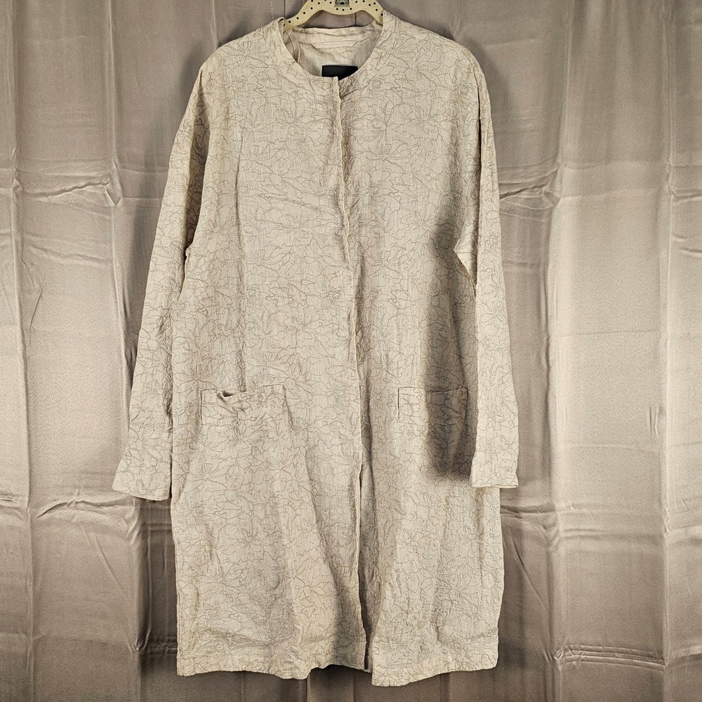 OSKA‎ Womens Beige Embroidered Long 100% Linen Jacket 1 6 8 Small Medium